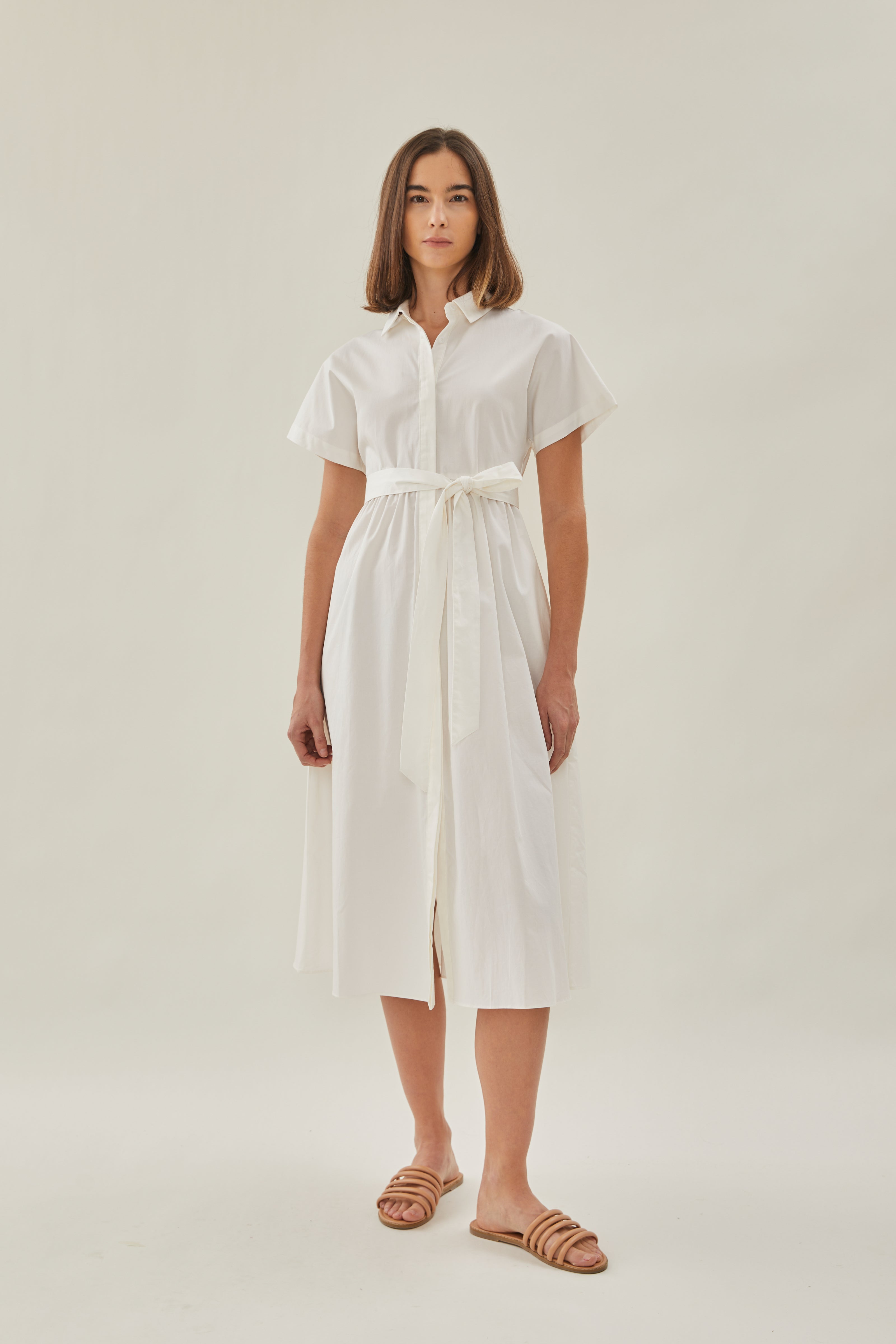Midi Shirt Dress in White
