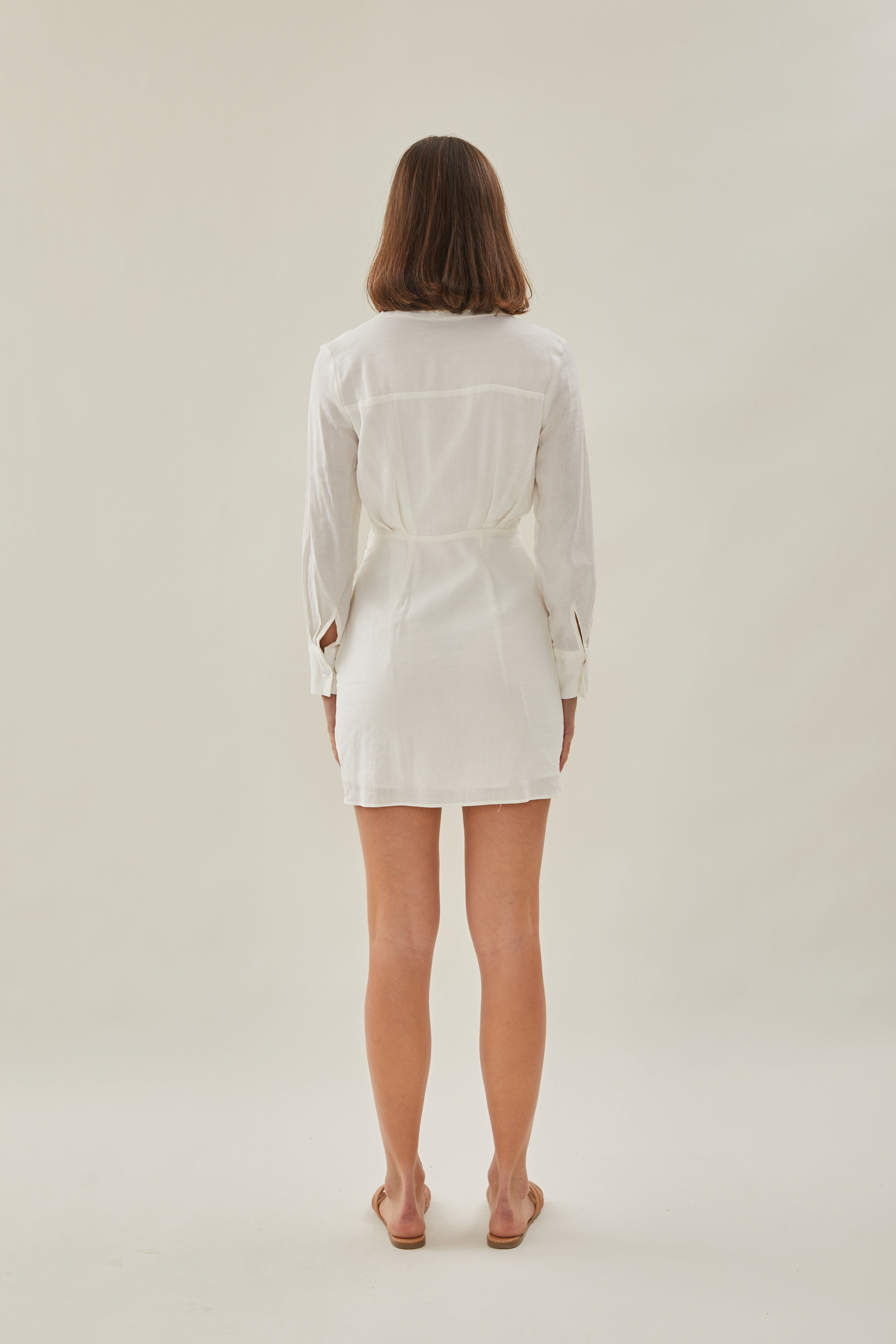 Linen Wrapped Shirt Dress in White