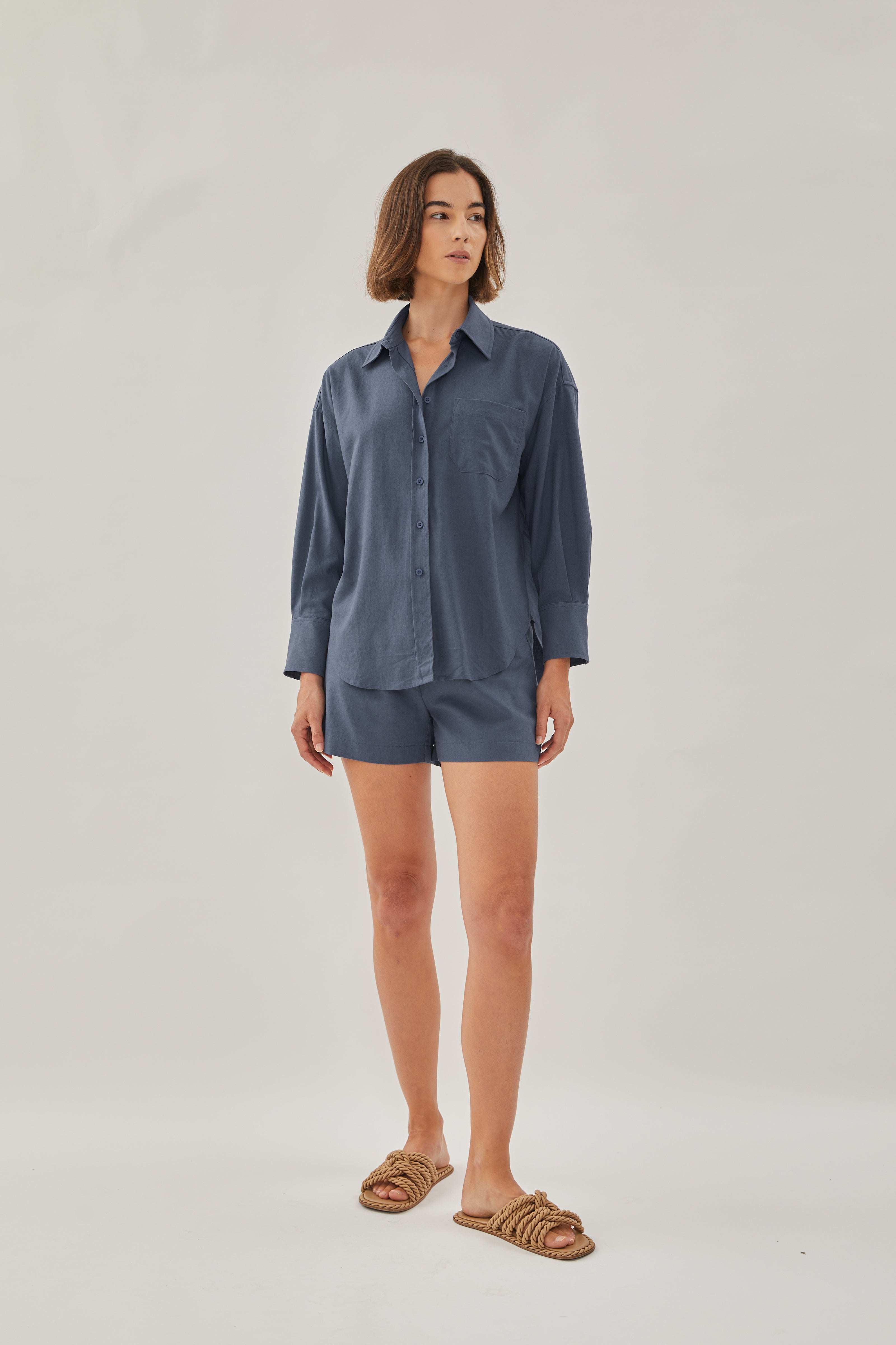 Classic Linen Shirt in Stone Blue