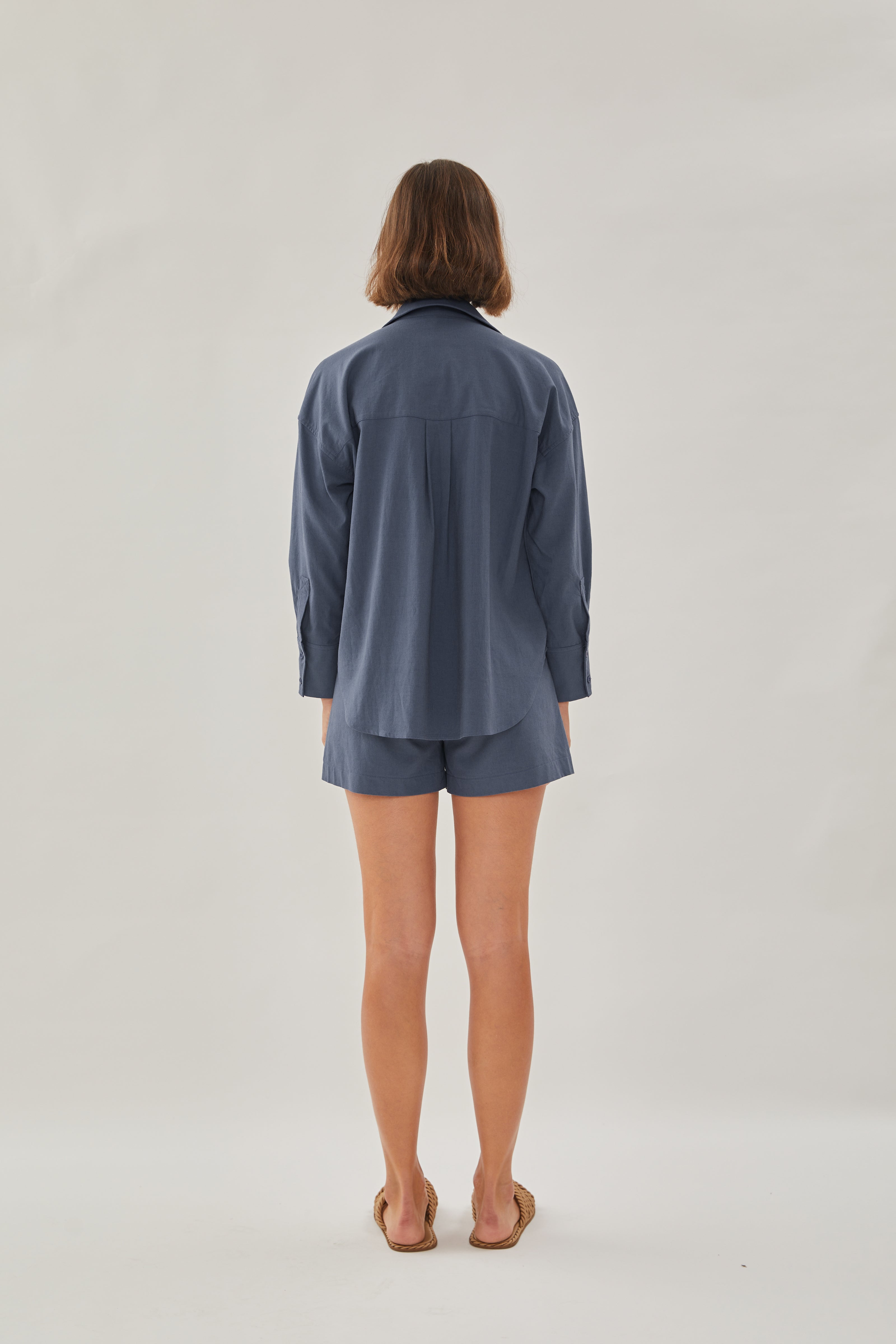 Classic Linen Shirt in Stone Blue