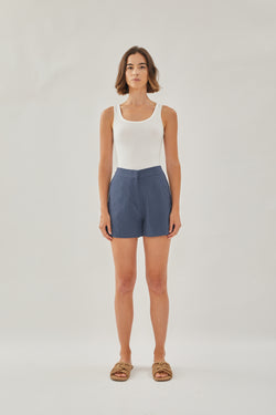 Linen Shorts in Stone Blue