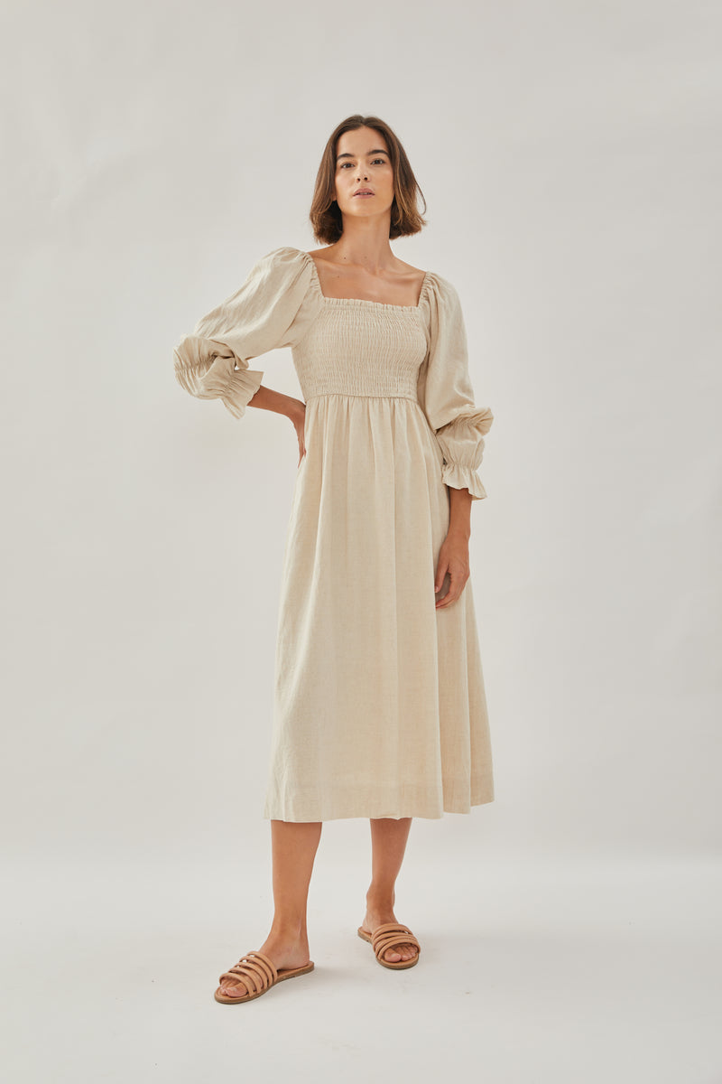 Linen Shirt Dress in Natural – KLARRA