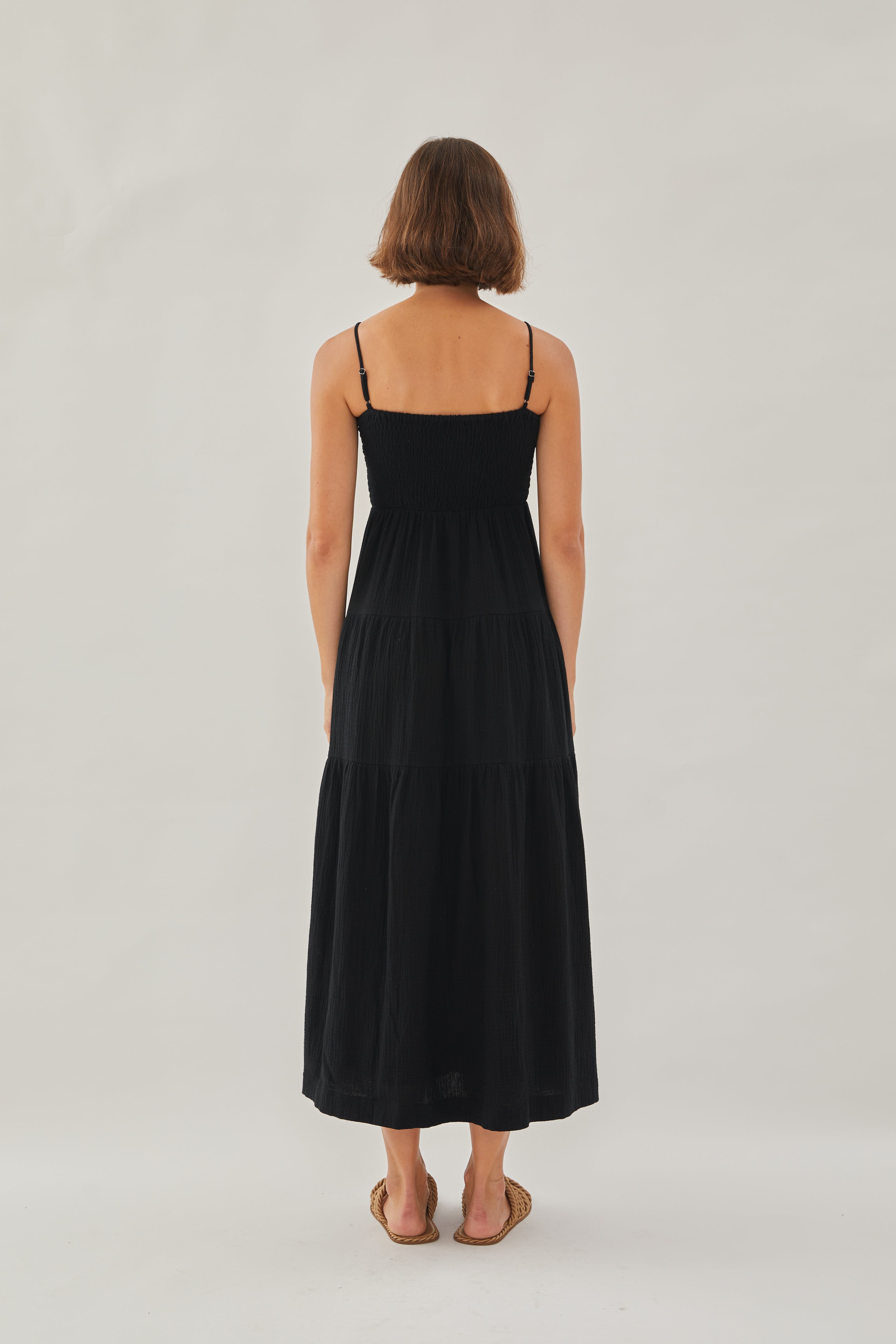 Shirred Maxi Dress in Black