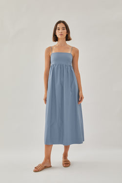Cotton Cami Midi Dress in Stone Blue