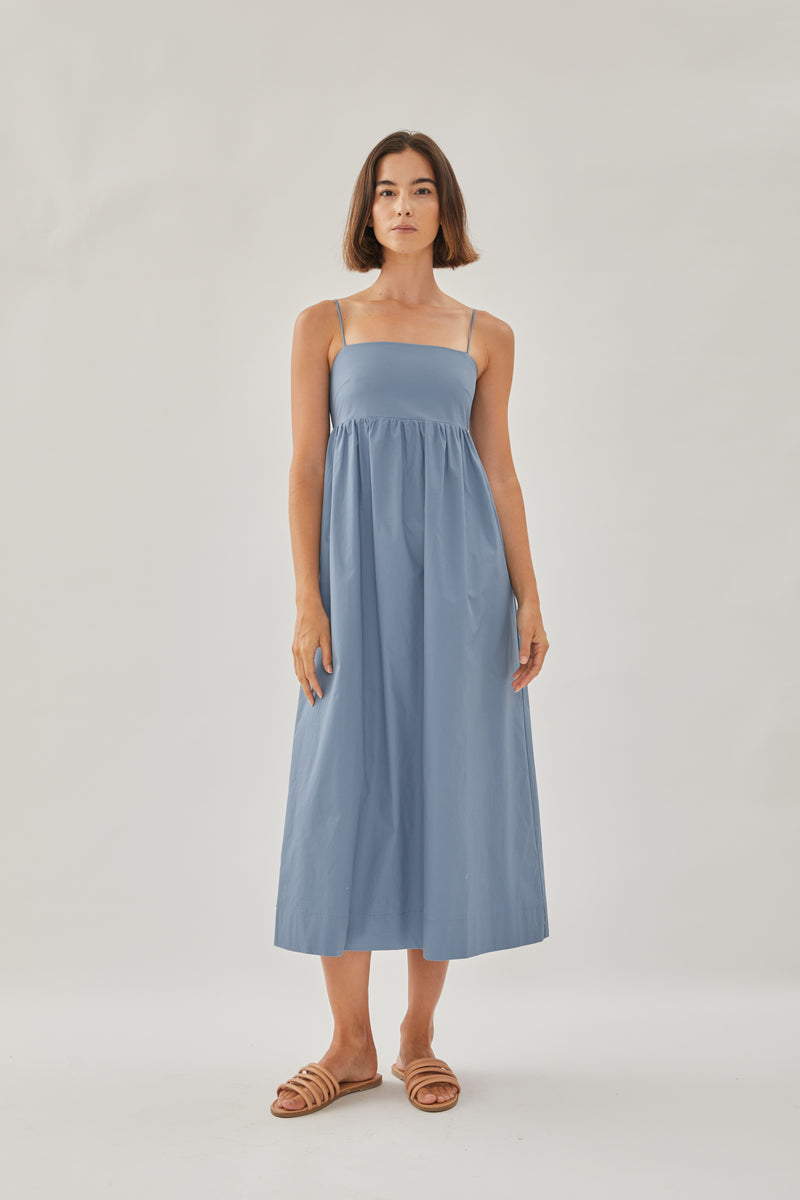 Cotton Cami Midi Dress in Stone Blue