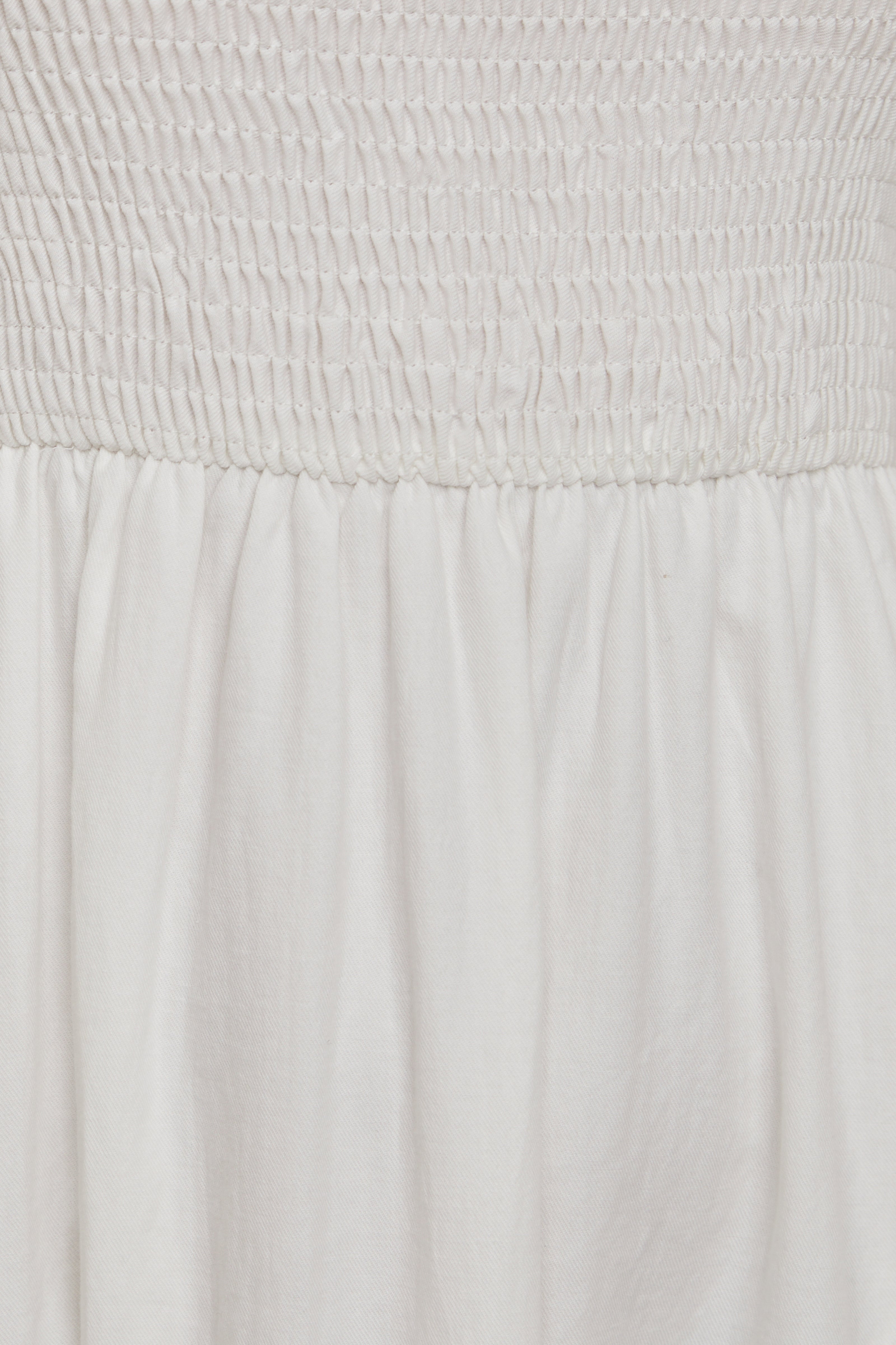 Puffed Sleeved Shirred Midi Dress in White