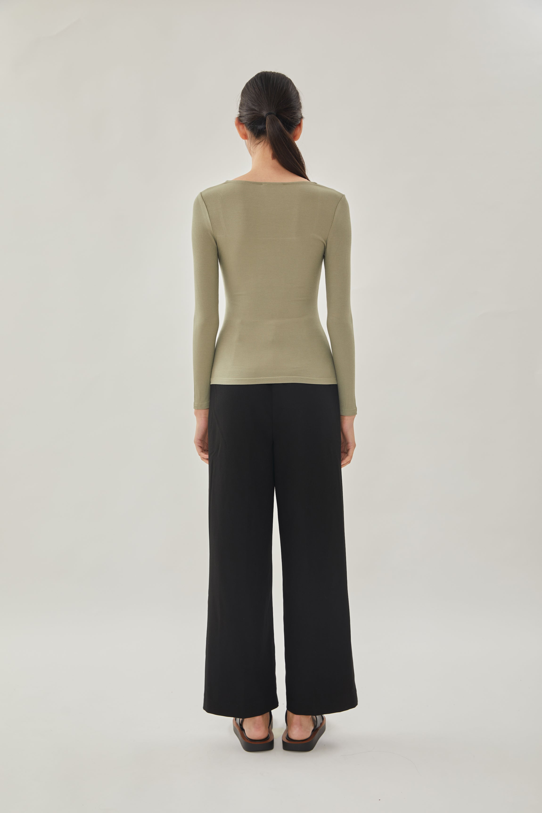 Square Neck Knit Top in Olive