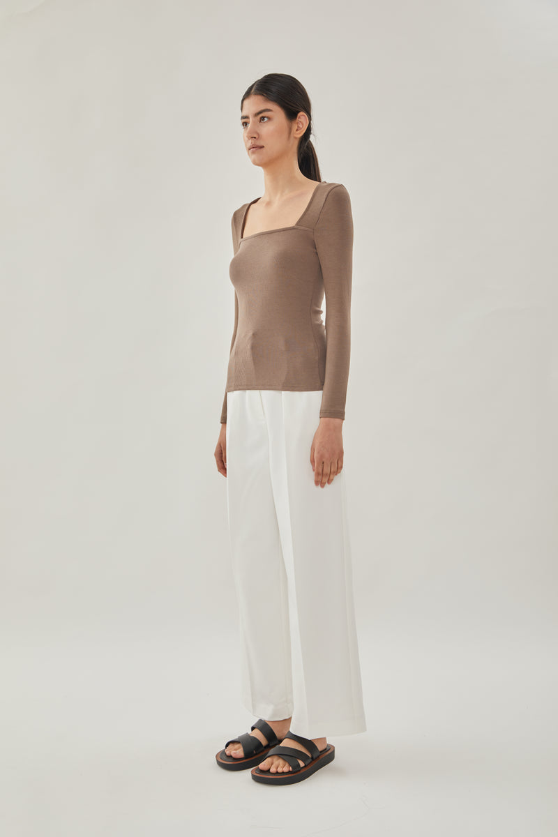 Square Neck Knit Top in Stone