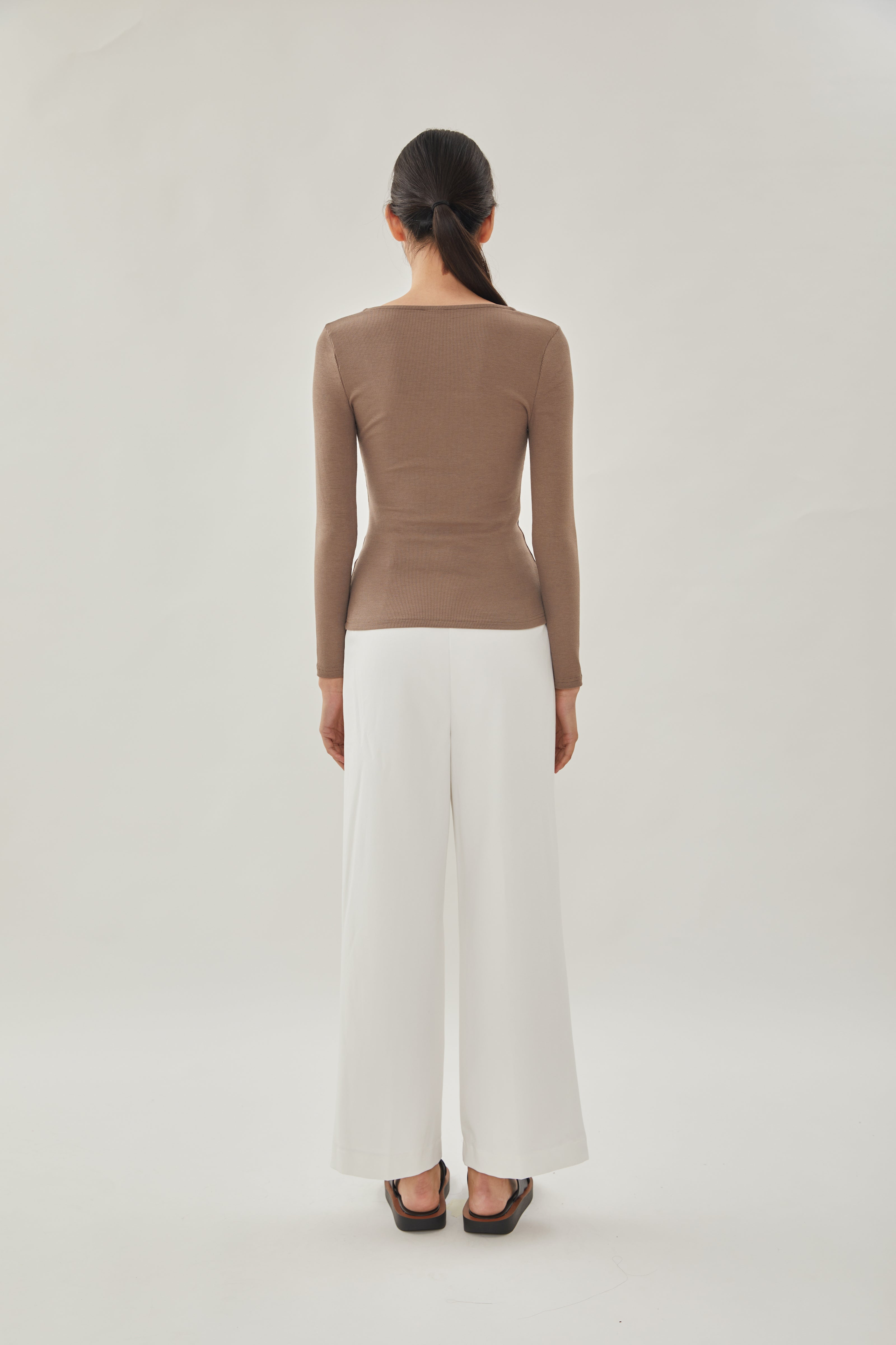 Square Neck Knit Top in Stone