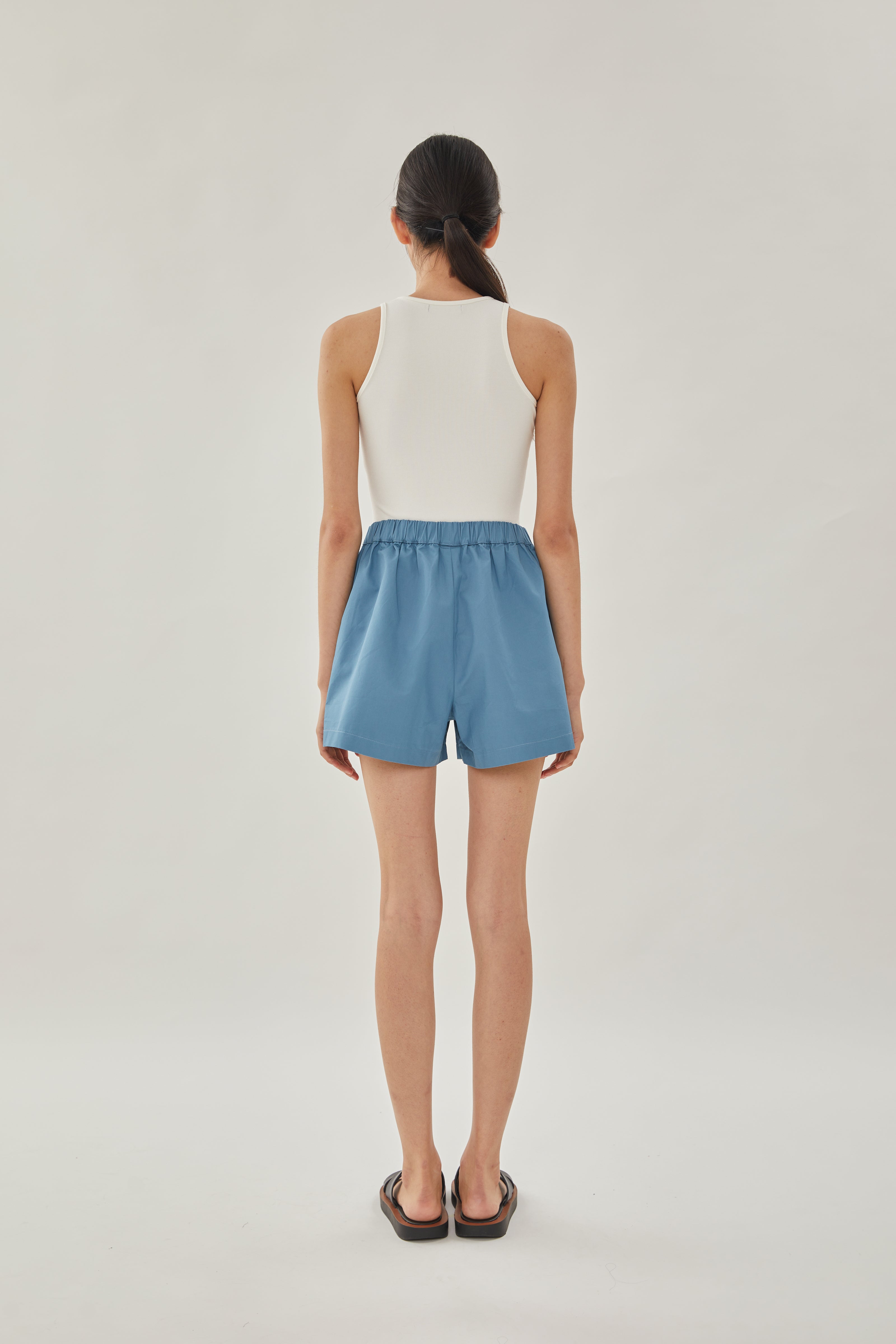 Cotton Relaxed Shorts in Stone Blue
