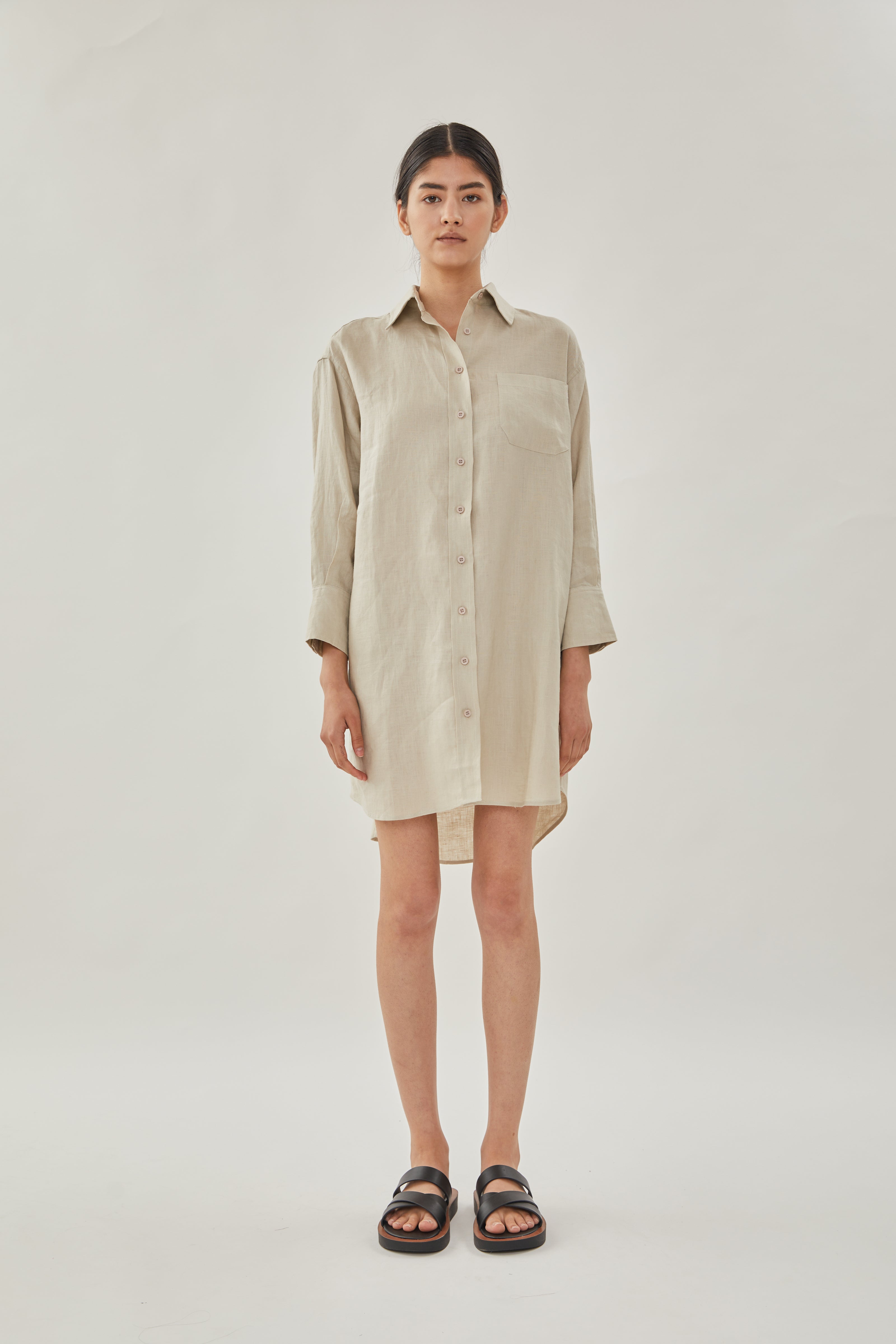 Linen Shirt Dress in Natural