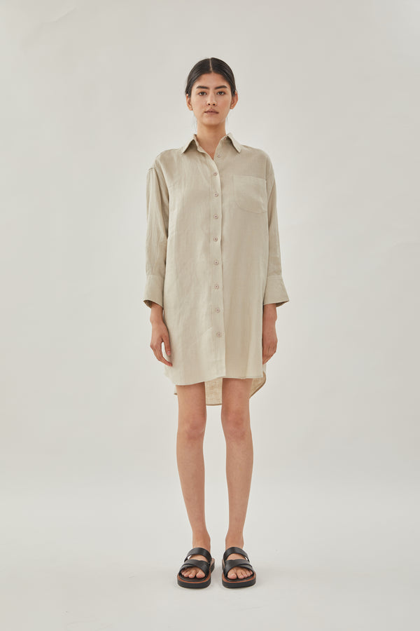 Linen Shirt Dress in Natural