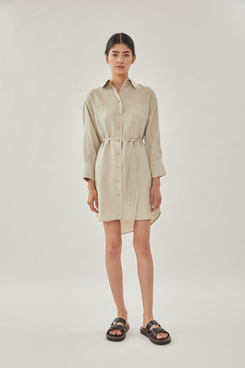 Linen Shirt Dress in Natural – KLARRA