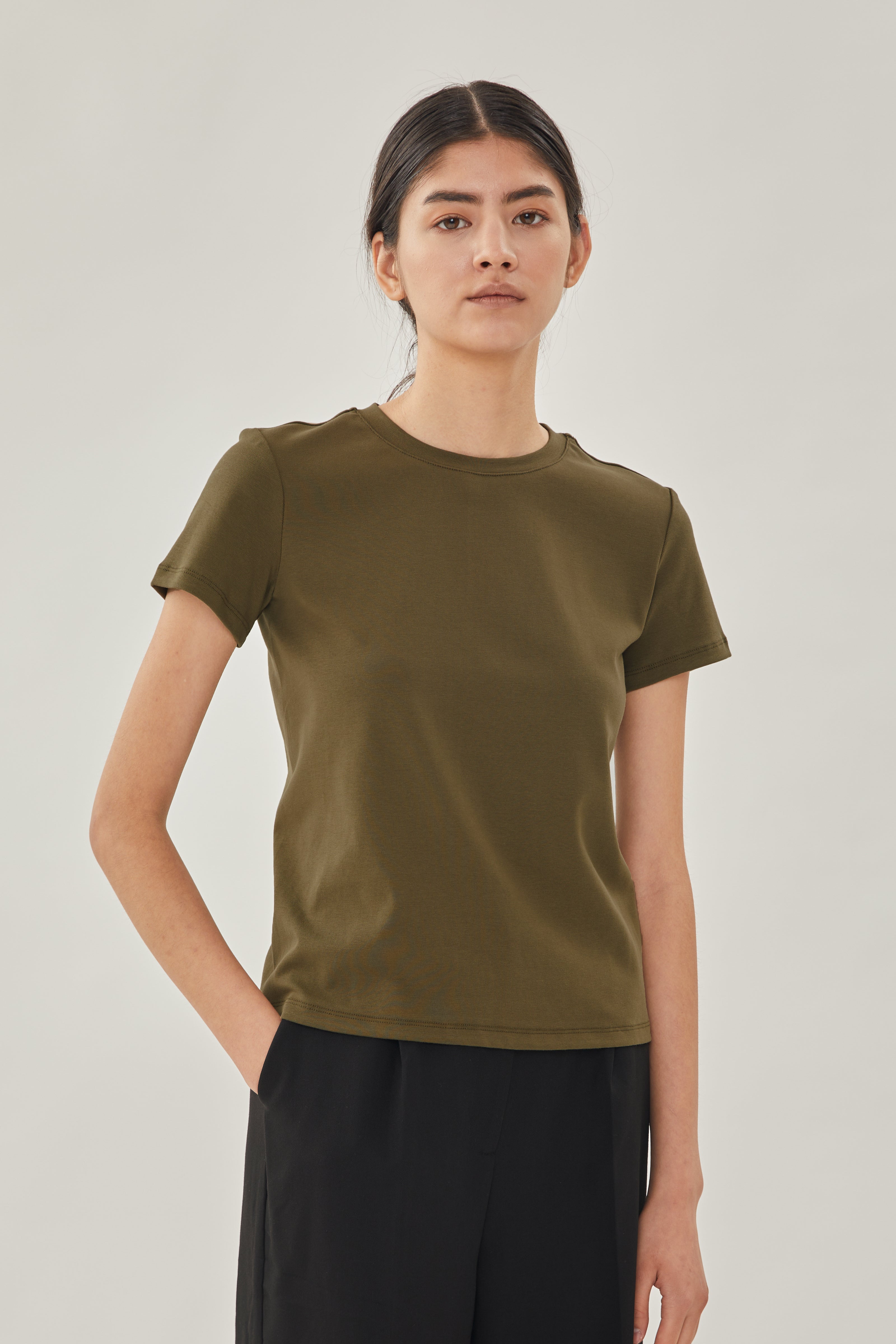 STUDIOS Cotton Stitched Tee in Moss