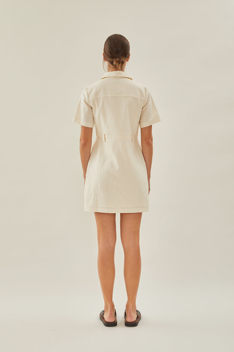 Linen Shirt Dress in Ivory