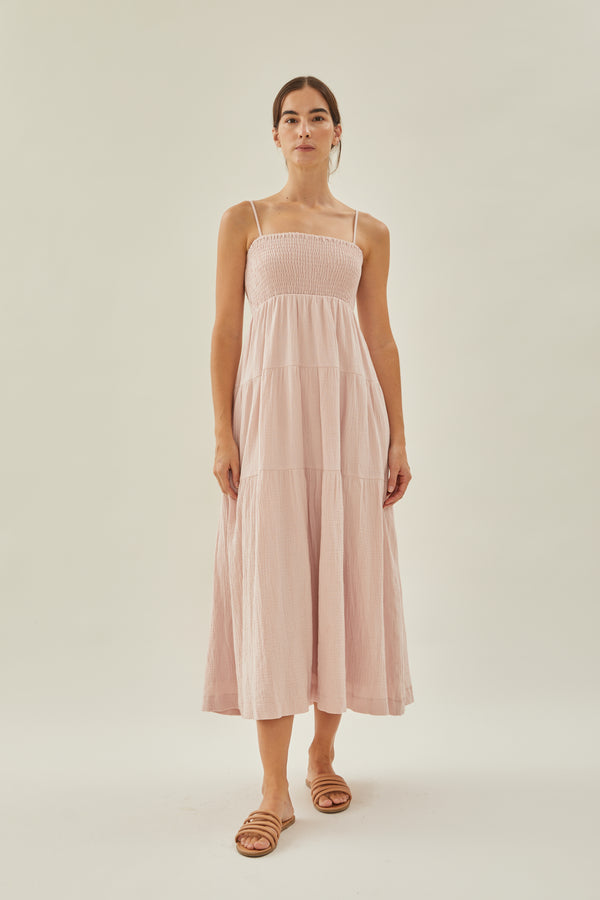 Shirred Maxi Dress in Muted Rose