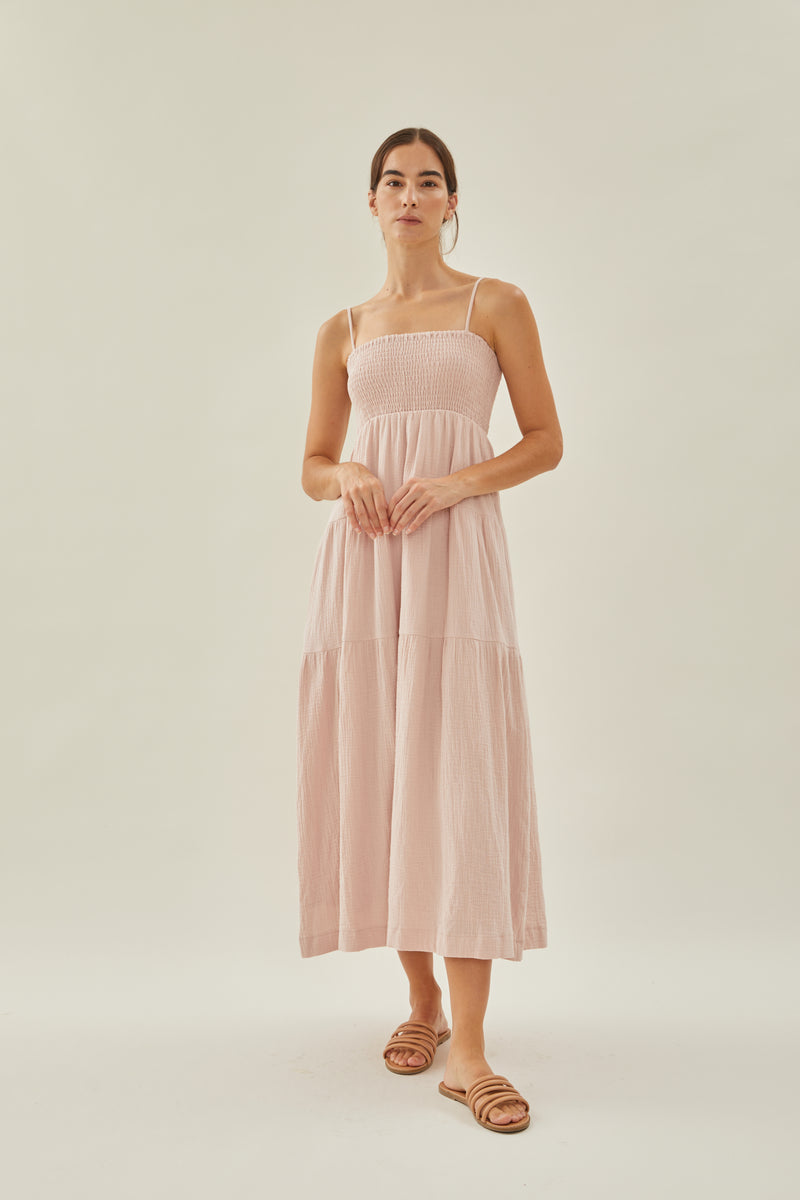 Shirred Maxi Dress in Muted Rose