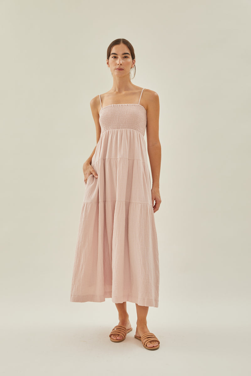 Shirred Maxi Dress in Muted Rose