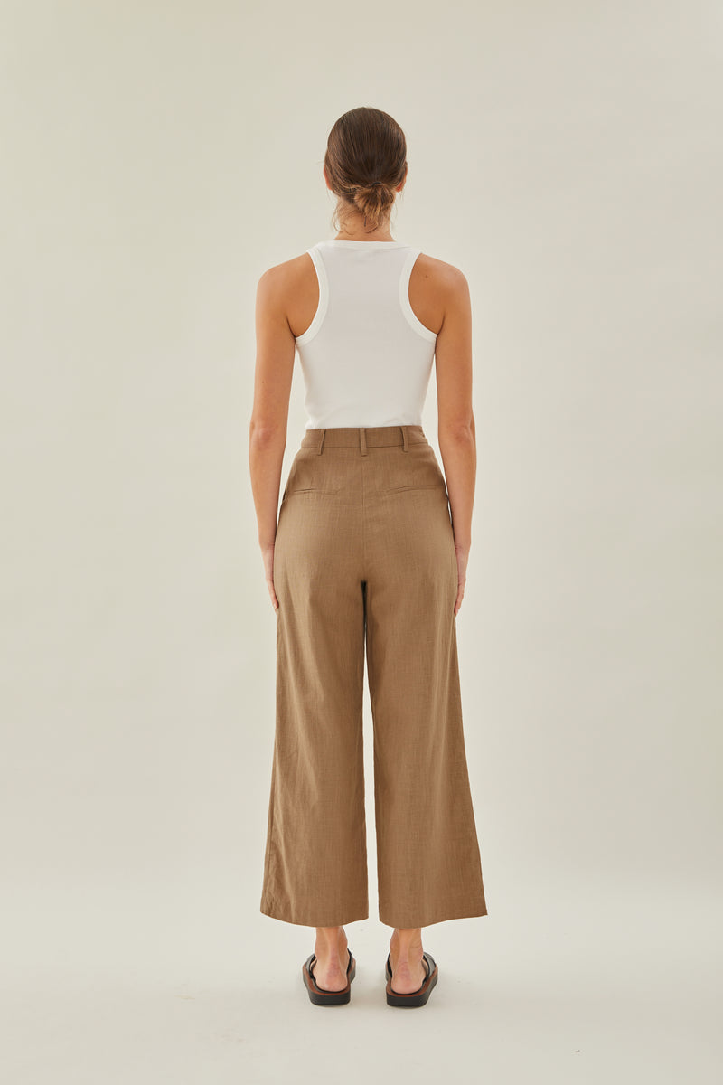 Linen Wide Trousers in Brown