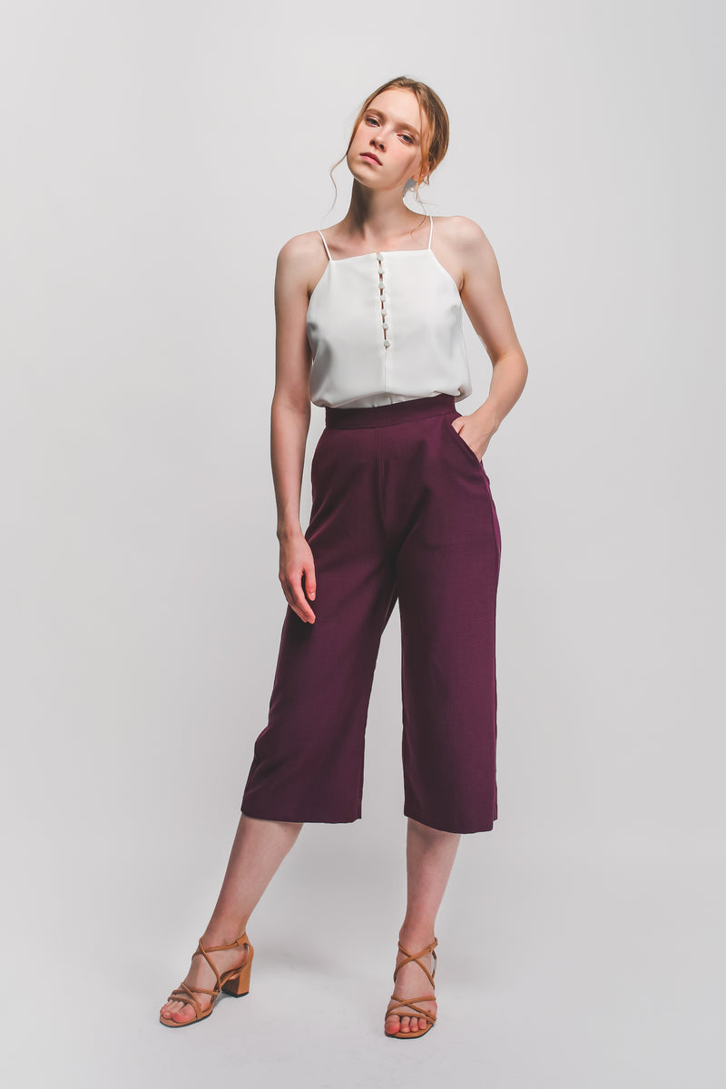 High Waisted Textured Culottes In Plum