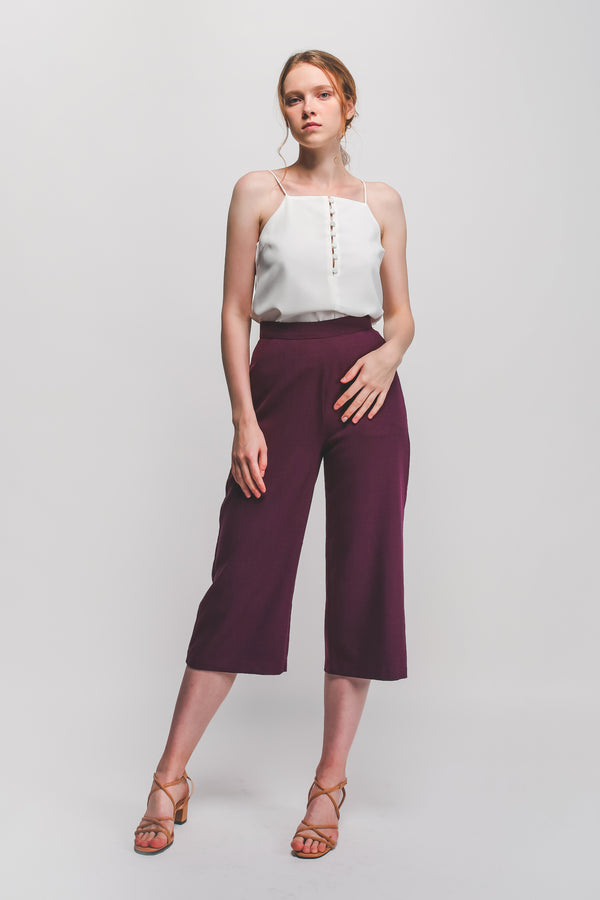 High Waisted Textured Culottes In Plum