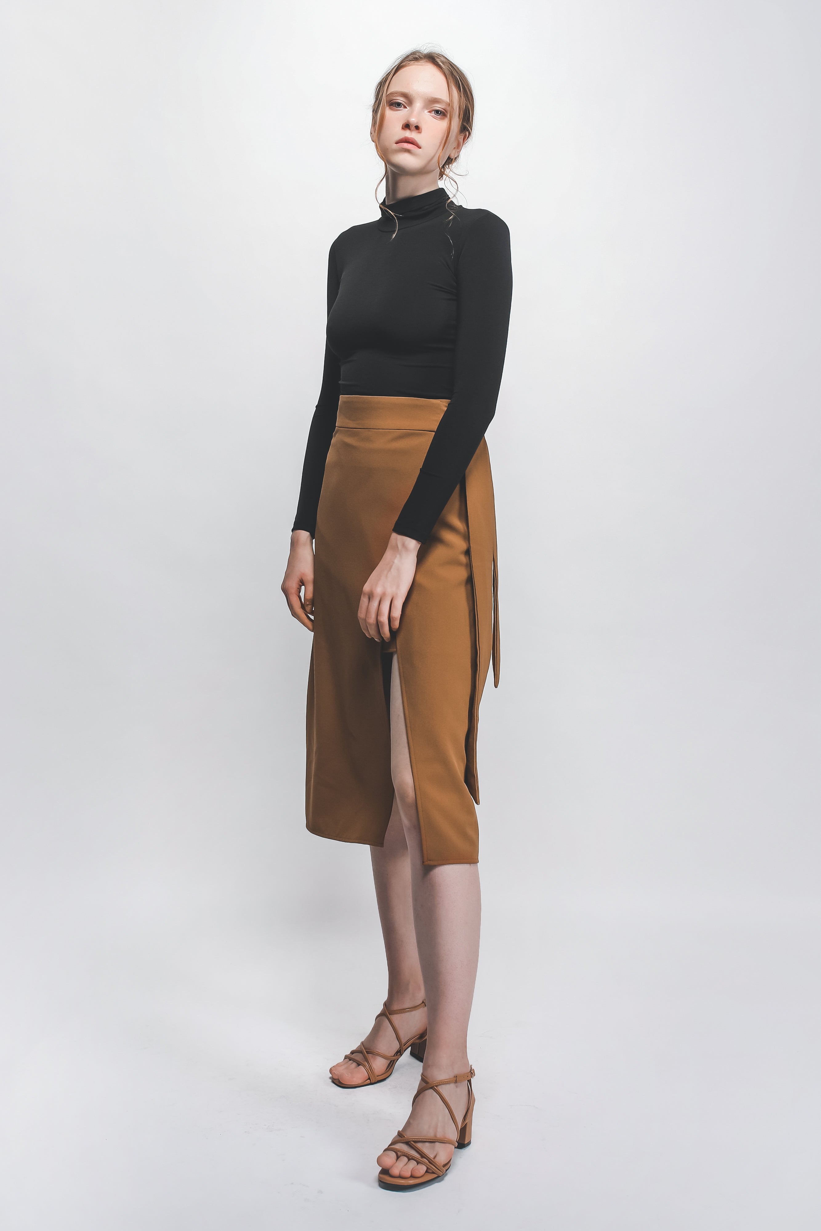 Classic Knotted Wrap Skirt In Camel