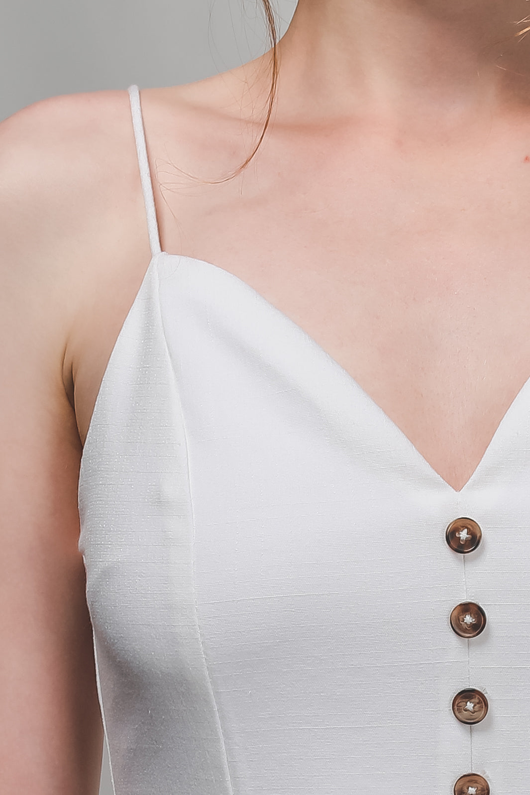 Button Detail Dress In White
