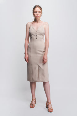 Button Detail Dress In Beige
