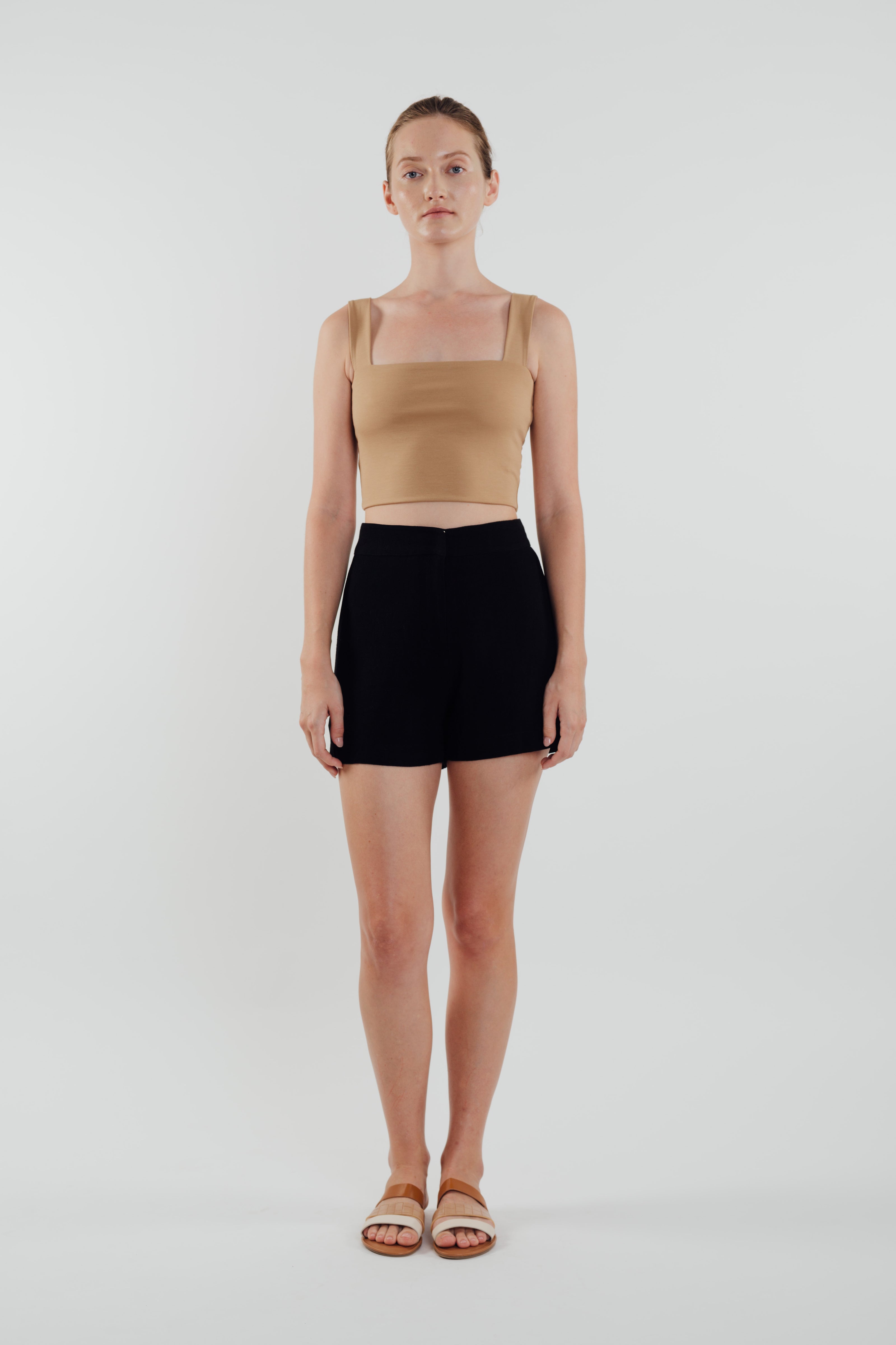 Classic Straight Neck Cropped Tank In Camel
