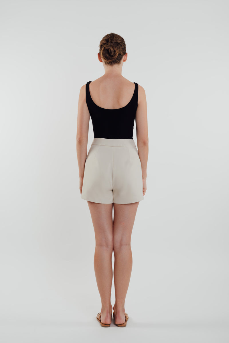 High Waisted Foldlines Shorts in Ecru