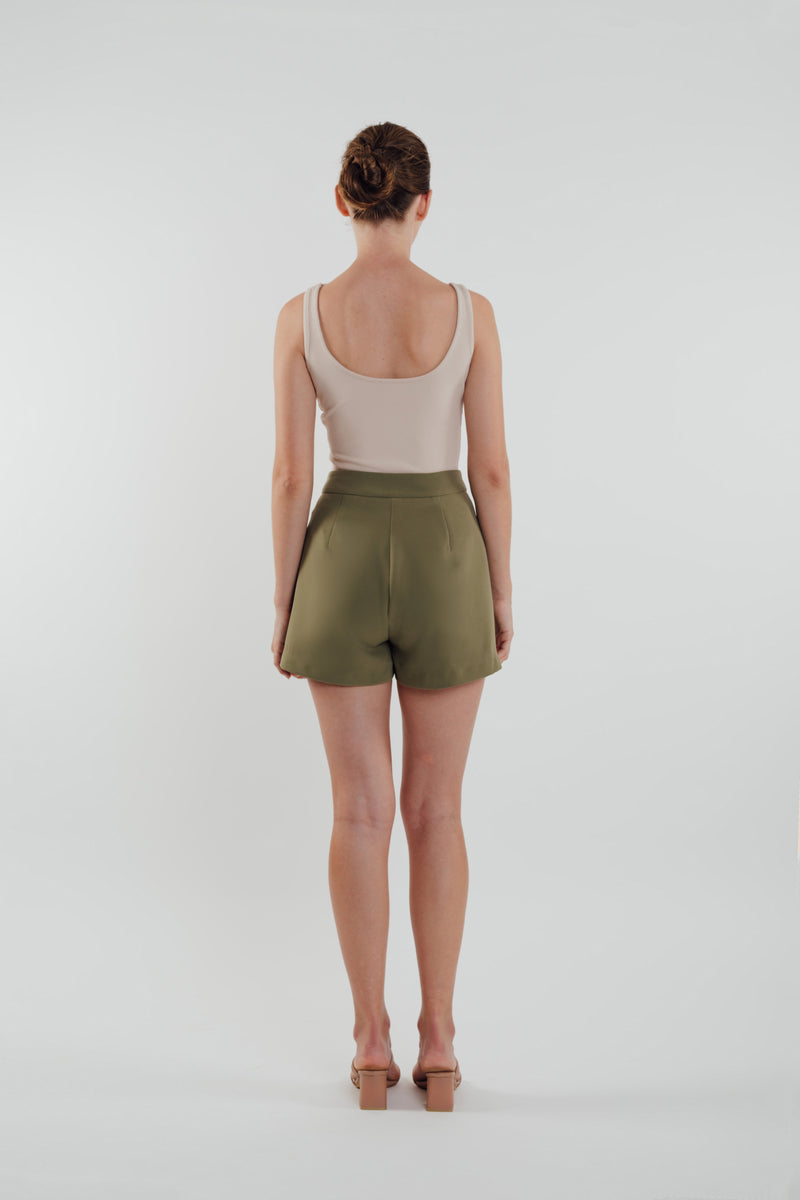 High Waisted Foldlines Shorts in Olive