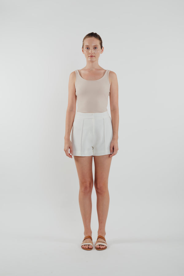 High Waisted Foldlines Shorts in White