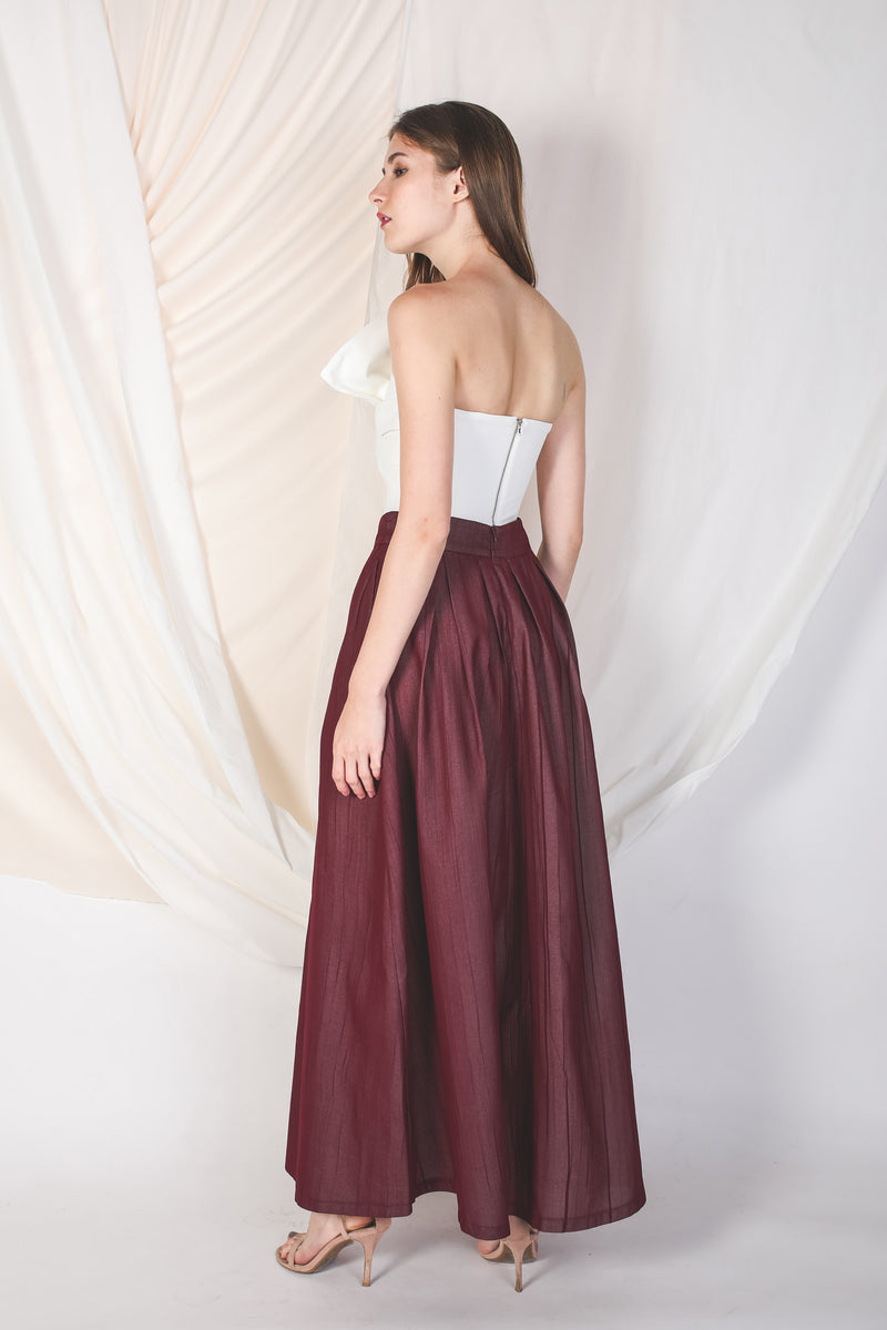 Structured Maxi Skirt With Pleats In Oxblood