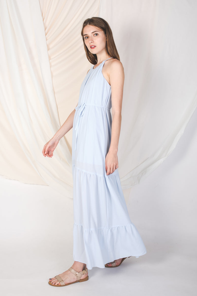 Tiered A-Line Dress In Summer Blue