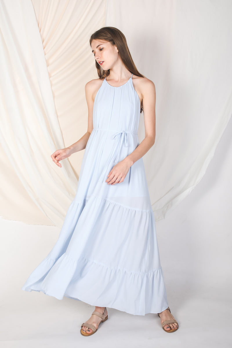Tiered A-Line Dress In Summer Blue