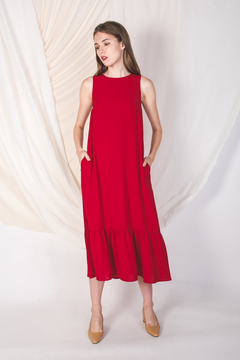 Ruffle Hem A-Line Dress In Red
