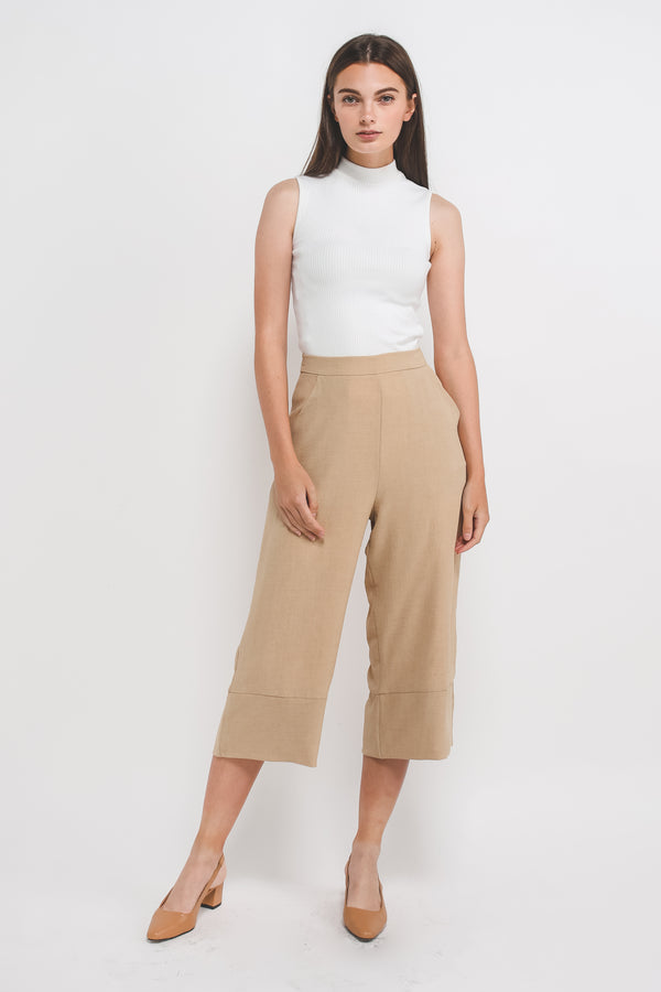 Textured Culottes w Hem Detailing In Sand