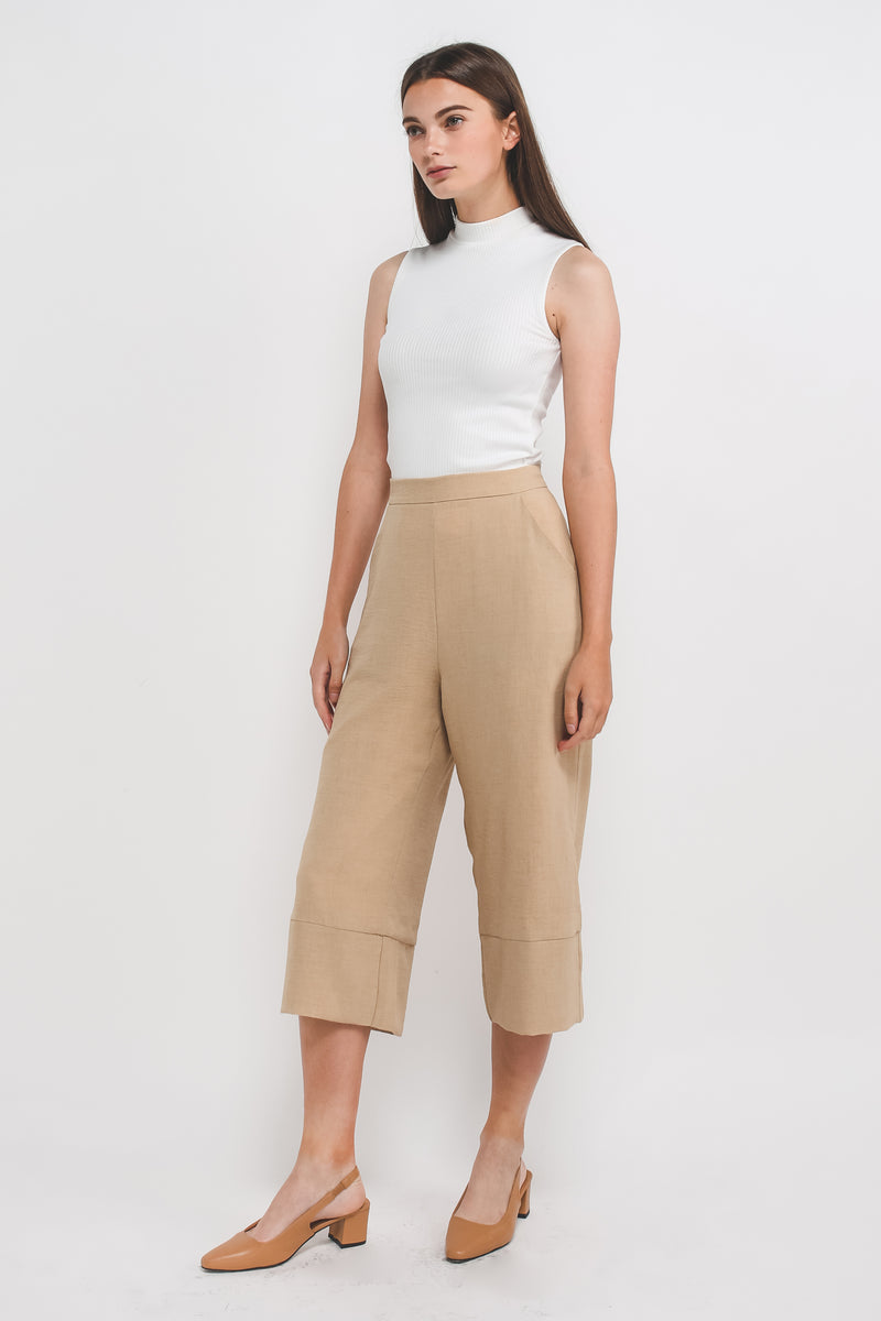 Textured Culottes w Hem Detailing In Sand