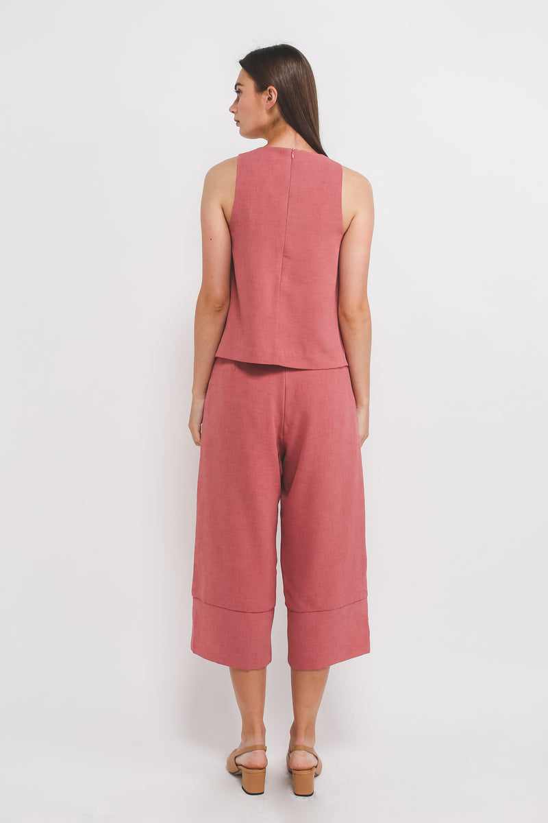 Textured Culottes w Hem Detailing In Pink