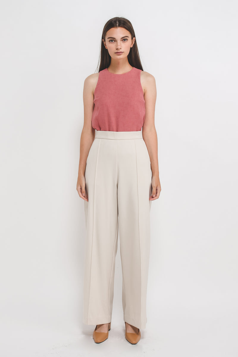 Textured Tank Top w Curved Hem In Pink