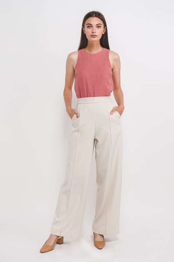 Textured Tank Top w Curved Hem In Pink