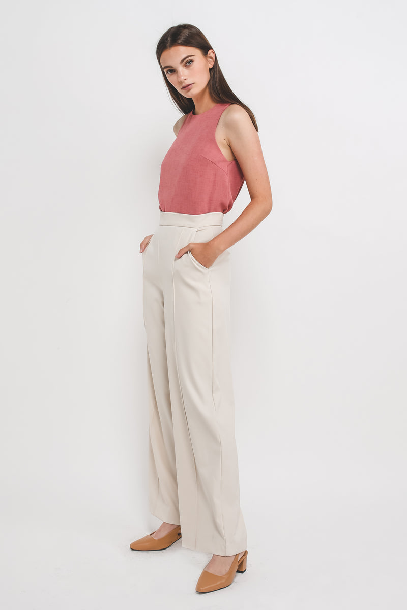 Textured Tank Top w Curved Hem In Pink