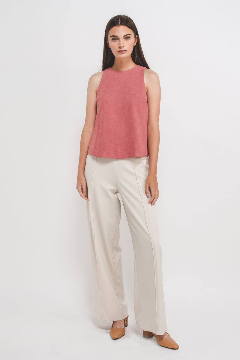 Textured Tank Top w Curved Hem In Pink
