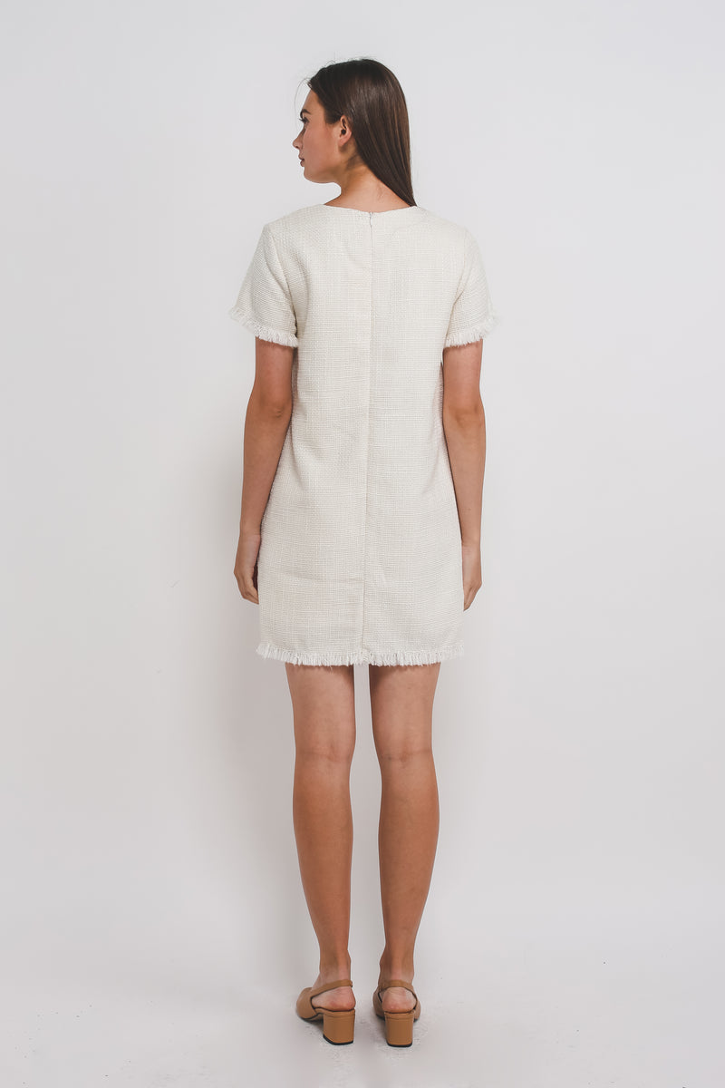Tweed Classic Shift Dress In White