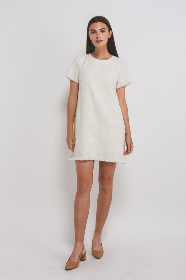 Tweed Classic Shift Dress In White