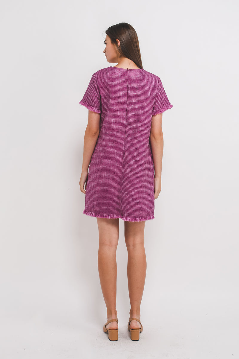 Tweed Classic Shift Dress In Magenta Pink