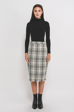 Tweed Midi Pencil Skirt In Cream