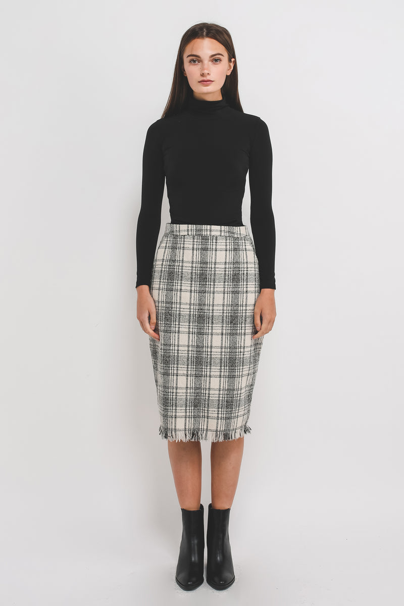Tweed Midi Pencil Skirt In Cream