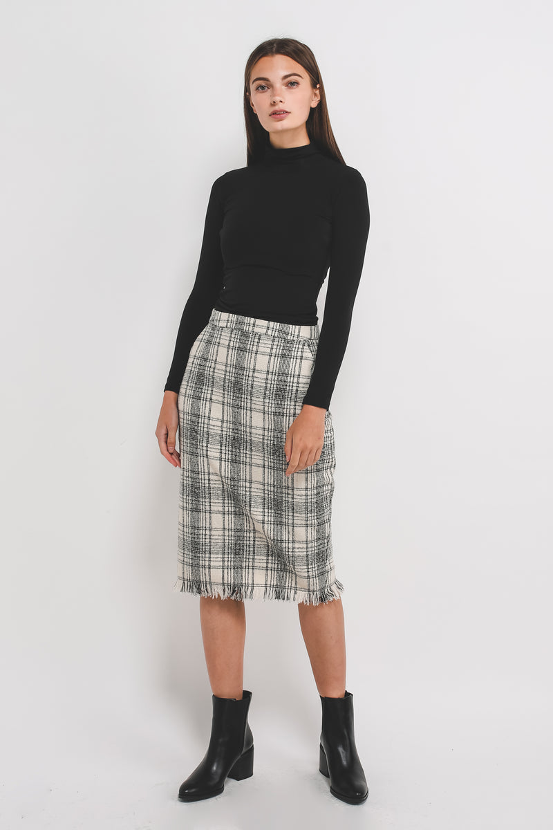 Tweed Midi Pencil Skirt In Cream