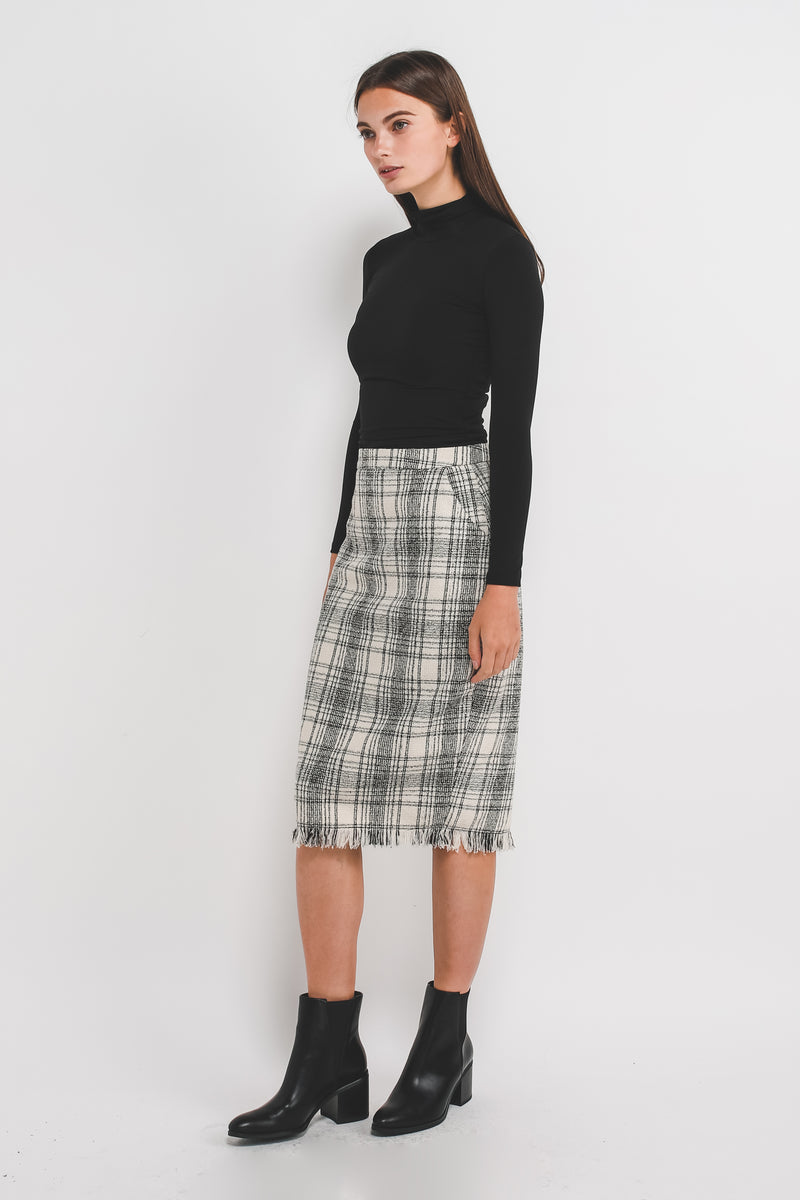 Tweed Midi Pencil Skirt In Cream